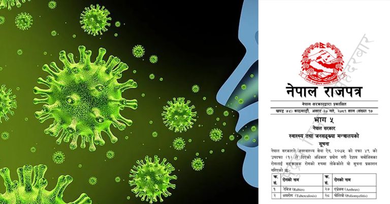 Official Gazette of Nepal: List of Notifiable Communicable Diseases