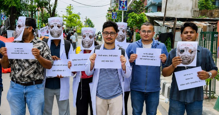 Doctors Protest in Kathmandu Demanding Labour Rights for Medical Trainees